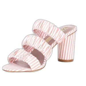 Deltan Sandal Women Size 8 Dusty Pink Striped Three Band Slides Round Heel NWOT